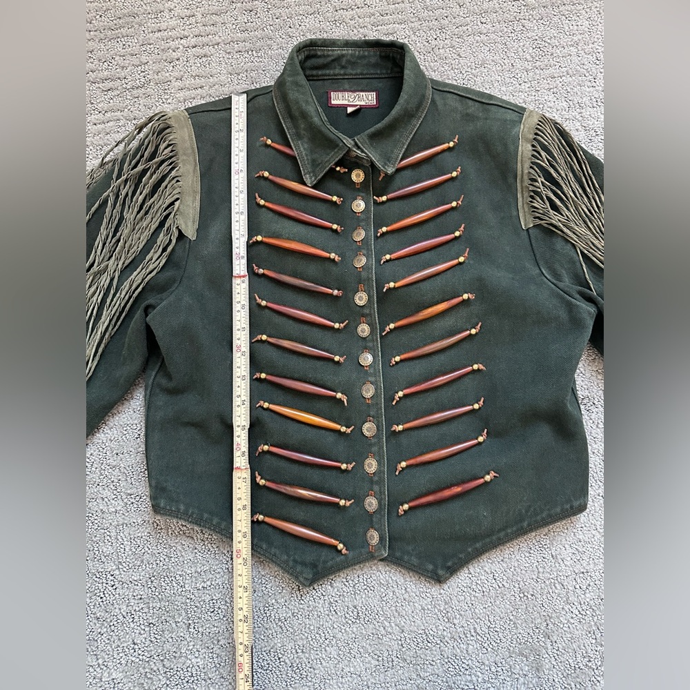 Double D Ranch Vintage Denim Fringe Jacket – Cropped Western Cowgirl M - Picture 11 of 16